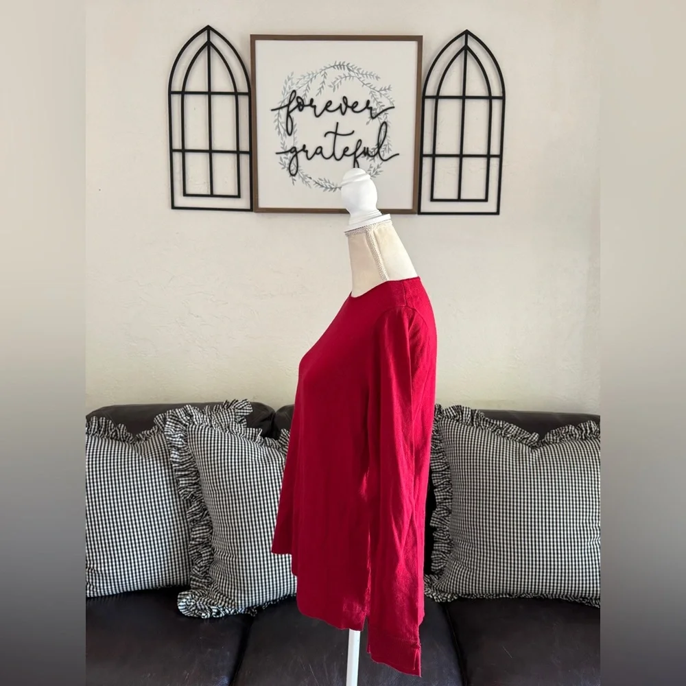 J Jill Bright Red Long Sleeve Crew Neck Sweater Size M Washable 100% Merino Wool